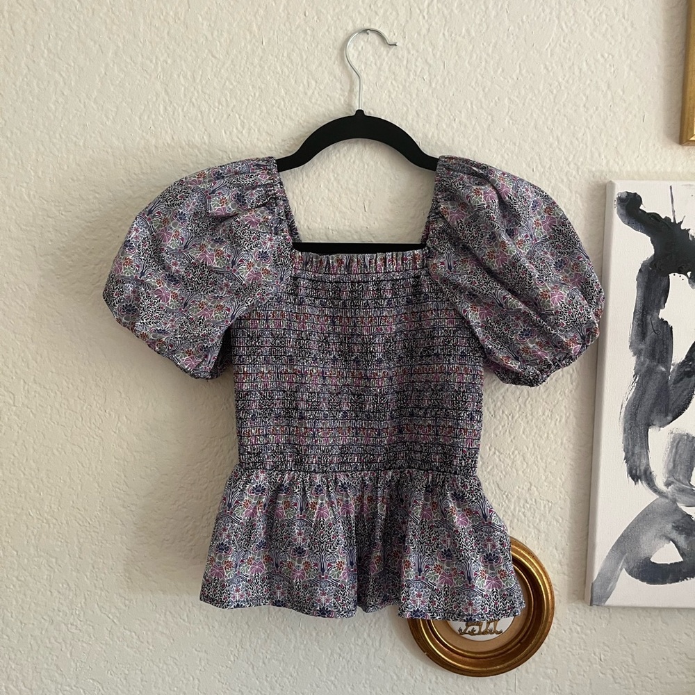 JCrew Liberty London Smocked Peplum Top